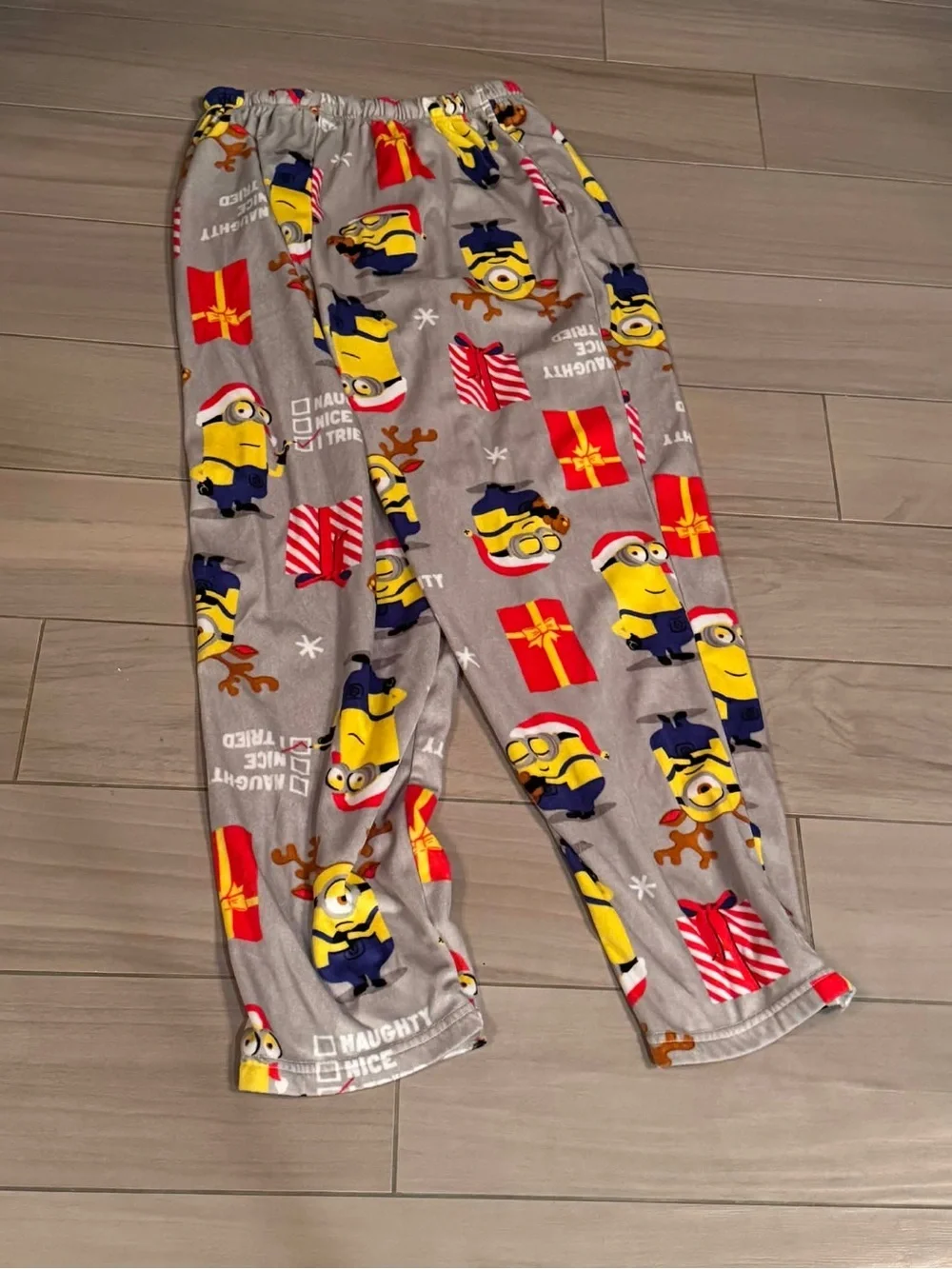Grey Minions Holiday Fleece Pajama Pants LARGE